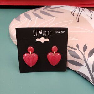 OH Hello, NWT, Burgundy heart shaped fashion post pierced earrings